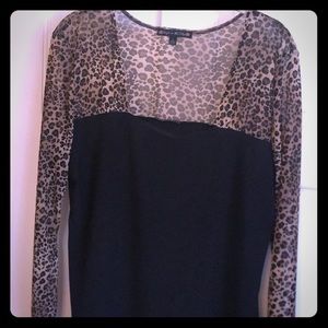 Black and Leopard Top with Sheer Sleeves